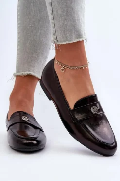 Hot Evento Mokasyny Damskie Na Płaskim Obcasie Czarne Sylvaine