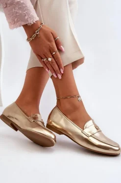 Discount Evento Mokasyny Damskie Na Płaskim Obcasie Złote Sylvaine Złoty