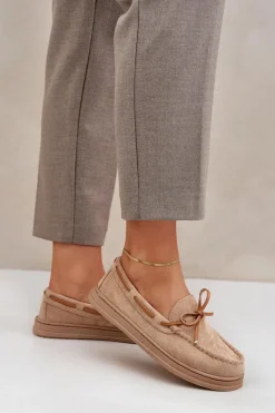Online Mokasyny Damskie Na Płaskiej Podeszwie Beżowe Timannie Damskie Loafersy Damskie|Mokasyny Na Platformie