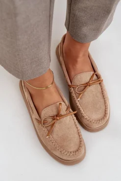 Online Mokasyny Damskie Na Płaskiej Podeszwie Beżowe Timannie Damskie Loafersy Damskie|Mokasyny Na Platformie
