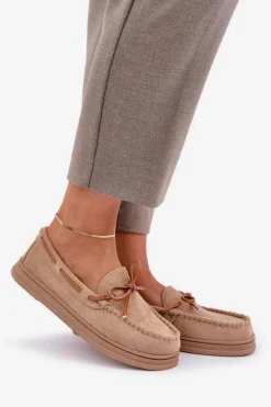 Online Mokasyny Damskie Na Płaskiej Podeszwie Beżowe Timannie Damskie Loafersy Damskie|Mokasyny Na Platformie