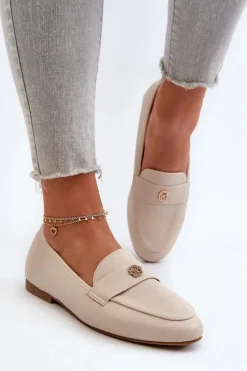 Loafersy Damskie|Mokasyny Damskie Skórzane>Evento Mokasyny Damskie Na Płaskim Obcasie Beżowe Sylvaine