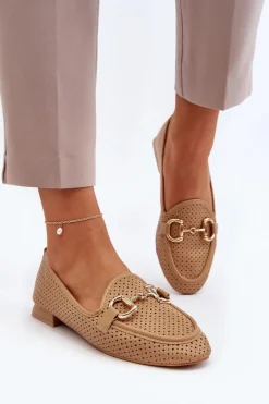 Loafersy Damskie|Mokasyny Płaskie></noscript>Boto Mokasyny Damskie Na Płaskim Obcasie Z Ozdobą Camel Iluvana Brązowy