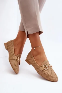 Loafersy Damskie|Mokasyny Płaskie></noscript>Boto Mokasyny Damskie Na Płaskim Obcasie Z Ozdobą Camel Iluvana Brązowy