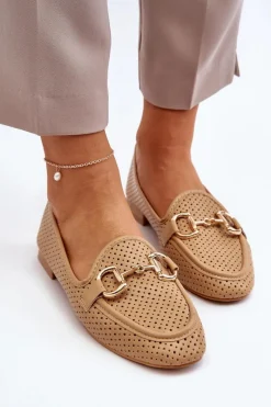 Loafersy Damskie|Mokasyny Płaskie></noscript>Boto Mokasyny Damskie Na Płaskim Obcasie Z Ozdobą Camel Iluvana Brązowy