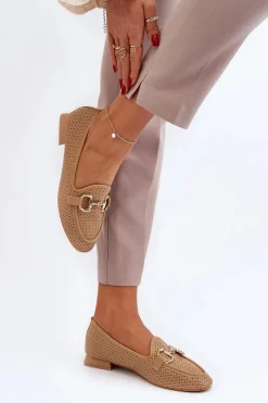 Loafersy Damskie|Mokasyny Płaskie></noscript>Boto Mokasyny Damskie Na Płaskim Obcasie Z Ozdobą Camel Iluvana Brązowy