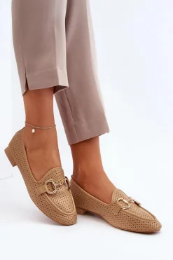Loafersy Damskie|Mokasyny Płaskie></noscript>Boto Mokasyny Damskie Na Płaskim Obcasie Z Ozdobą Camel Iluvana Brązowy