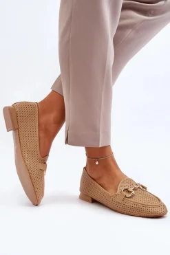 Loafersy Damskie|Mokasyny Płaskie></noscript>Boto Mokasyny Damskie Na Płaskim Obcasie Z Ozdobą Camel Iluvana Brązowy