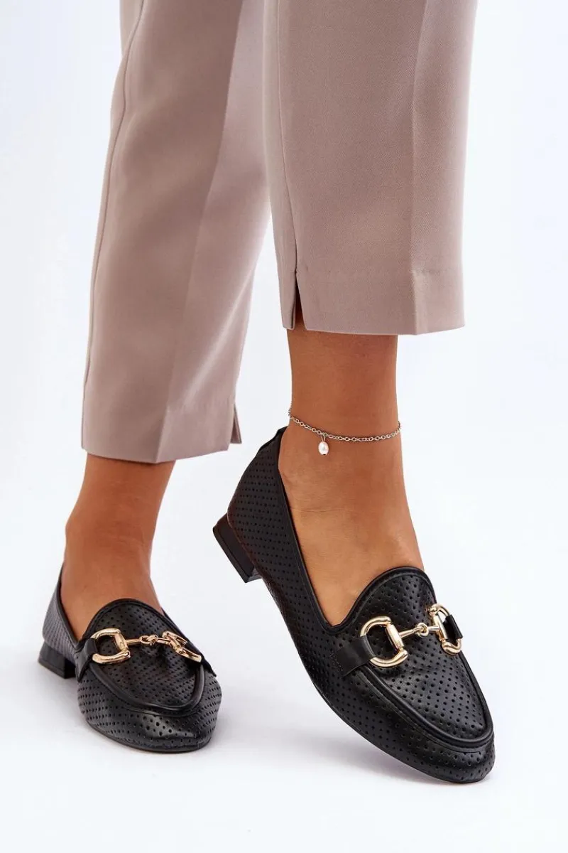 Outlet Mokasyny Damskie Na Płaskim Obcasie Z Ozdobą Czarne Iluvana Damskie Loafersy Damskie|Mokasyny Płaskie