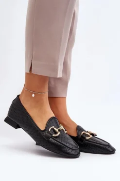 Outlet Mokasyny Damskie Na Płaskim Obcasie Z Ozdobą Czarne Iluvana Damskie Loafersy Damskie|Mokasyny Płaskie