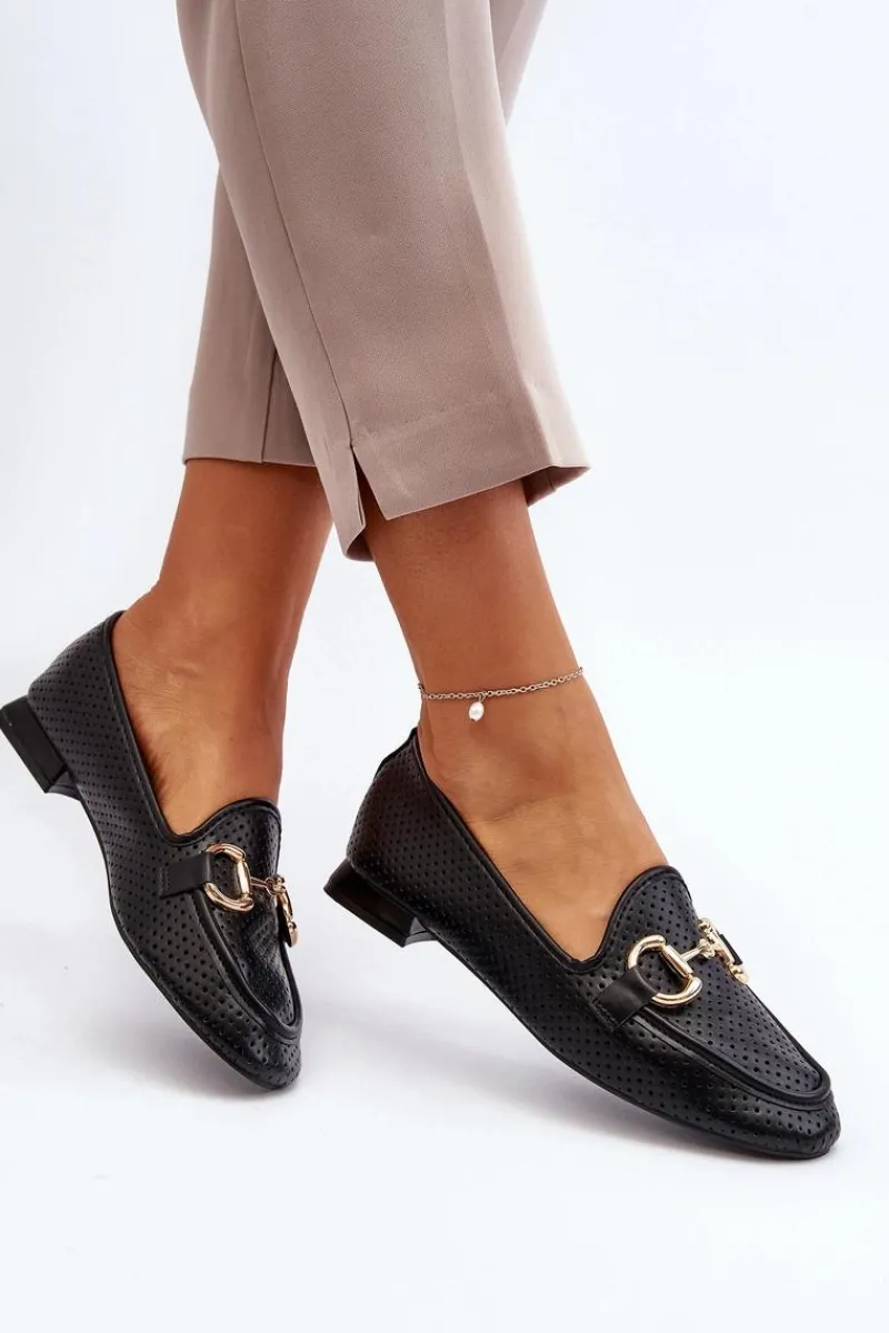 Outlet Mokasyny Damskie Na Płaskim Obcasie Z Ozdobą Czarne Iluvana Damskie Loafersy Damskie|Mokasyny Płaskie