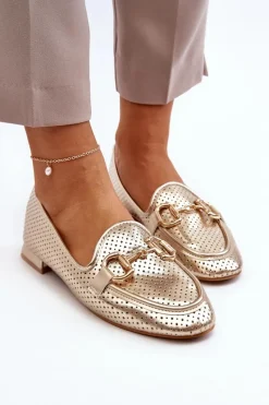 Hot Mokasyny Damskie Na Płaskim Obcasie Z Ozdobą Złote Iluvana Damskie Mokasyny Damskie Skórzane
