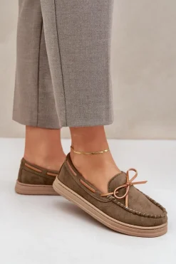 Best Boto Mokasyny Damskie Na Płaskiej Podeszwie Ciemnozielone Timannie