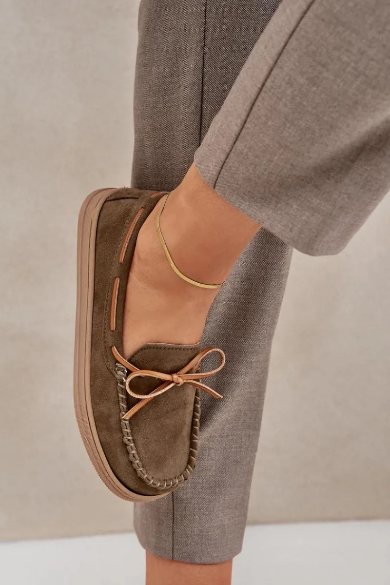 Best Boto Mokasyny Damskie Na Płaskiej Podeszwie Ciemnozielone Timannie