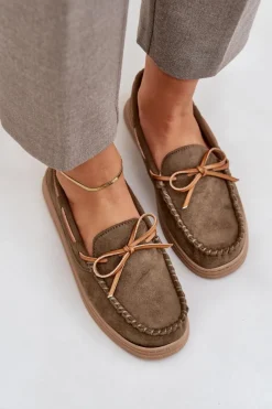 Best Boto Mokasyny Damskie Na Płaskiej Podeszwie Ciemnozielone Timannie