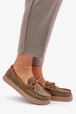 Best Boto Mokasyny Damskie Na Płaskiej Podeszwie Ciemnozielone Timannie