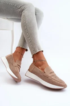 Boto Mokasyny Damskie Na Platformie Eko Zamszowe Beżowe Inesqua