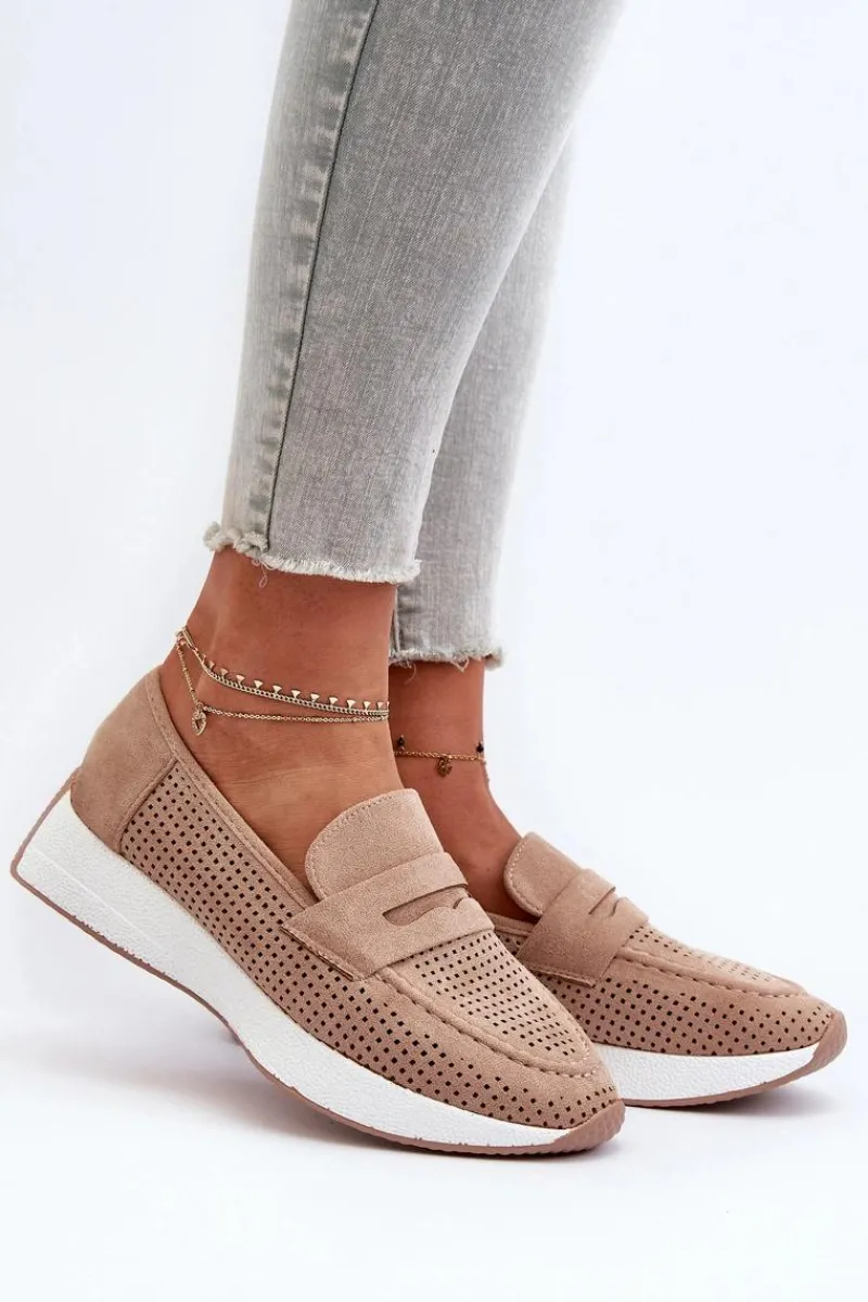 Boto Mokasyny Damskie Na Platformie Eko Zamszowe Beżowe Inesqua