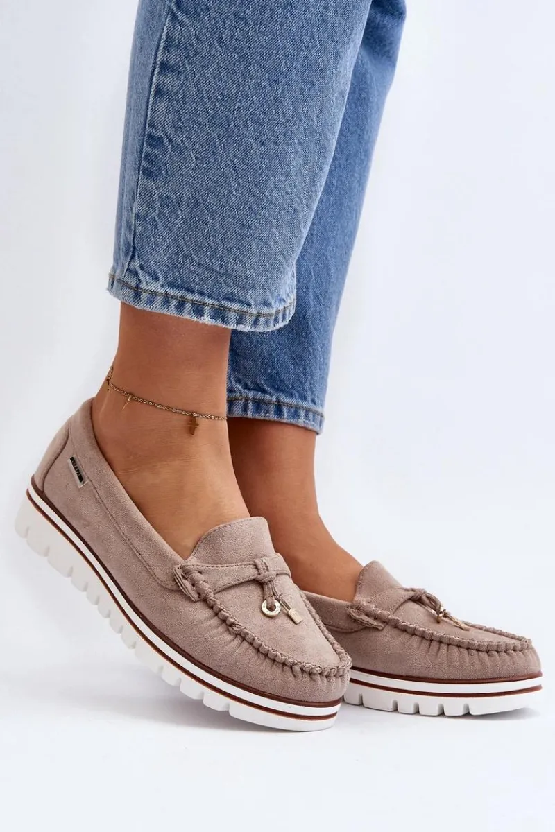 Outlet Boto Mokasyny Damskie Na Platformie Beżowe Railav