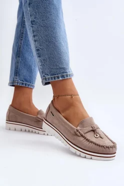 Outlet Boto Mokasyny Damskie Na Platformie Beżowe Railav