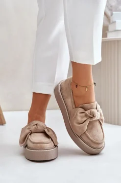 New Boto Mokasyny Damskie Na Platformie Z Kokardą Beżowe Naivine
