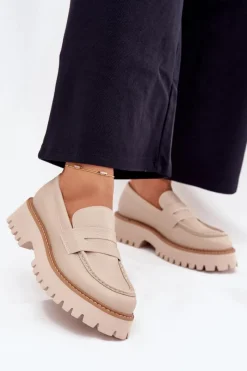 Mokasyny Płaskie|Mokasyny Damskie Skórzane>Big Star Shoes Mokasyny Damskie Na Platformie I Płaskim Obcasie Big Star NN274050 Beżowe Beżowy