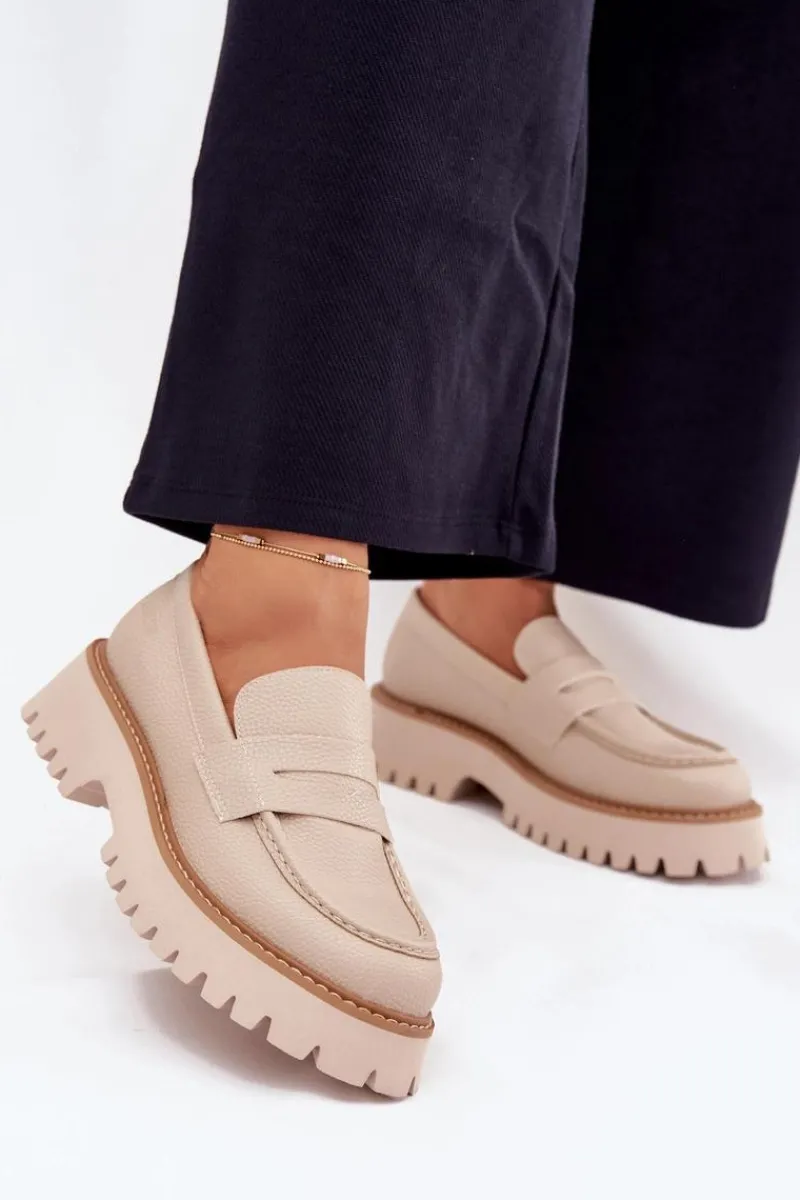 Mokasyny Płaskie|Mokasyny Damskie Skórzane>Big Star Shoes Mokasyny Damskie Na Platformie I Płaskim Obcasie Big Star NN274050 Beżowe Beżowy