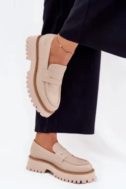 Mokasyny Płaskie|Mokasyny Damskie Skórzane>Big Star Shoes Mokasyny Damskie Na Platformie I Płaskim Obcasie Big Star NN274050 Beżowe Beżowy