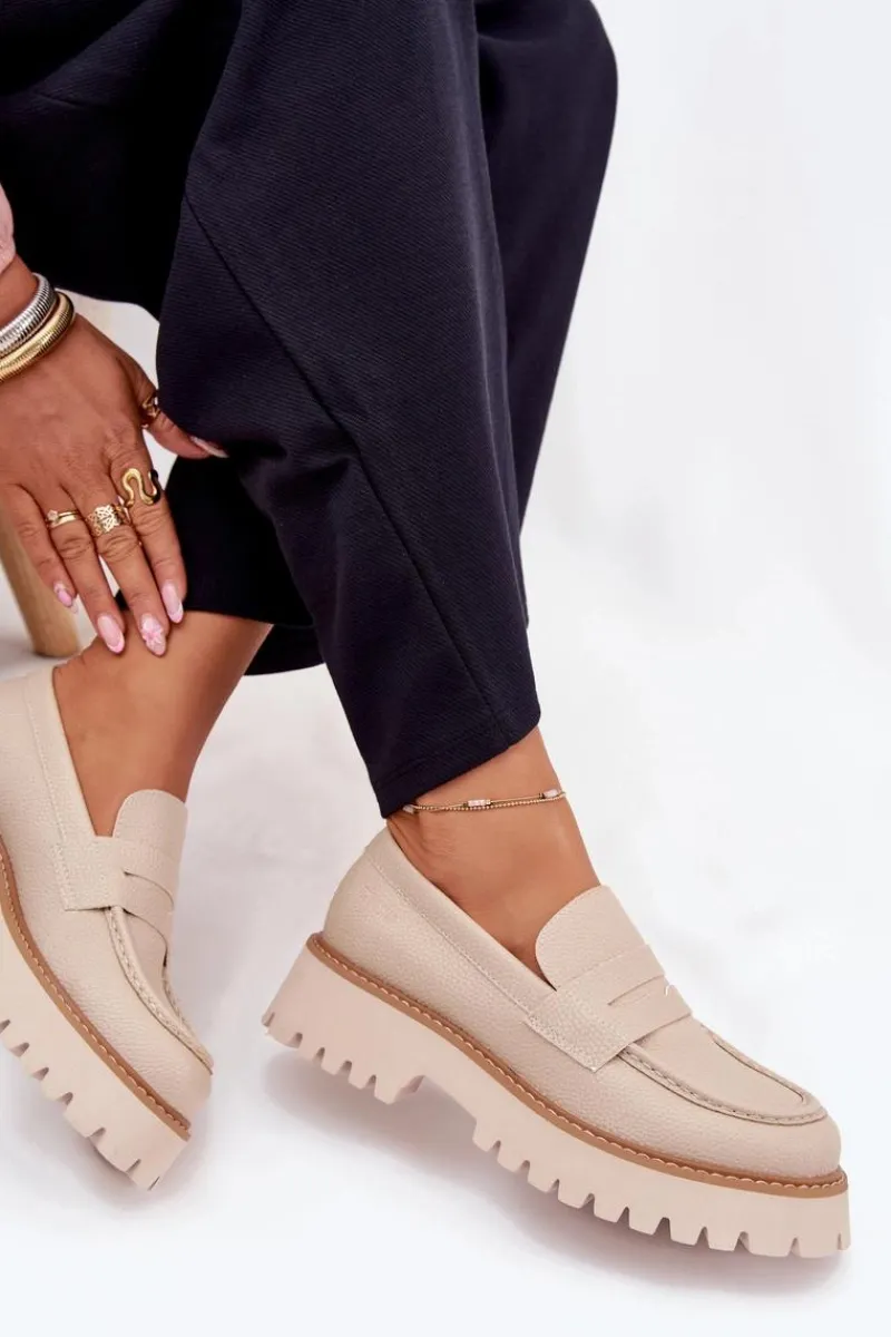 Mokasyny Płaskie|Mokasyny Damskie Skórzane>Big Star Shoes Mokasyny Damskie Na Platformie I Płaskim Obcasie Big Star NN274050 Beżowe Beżowy