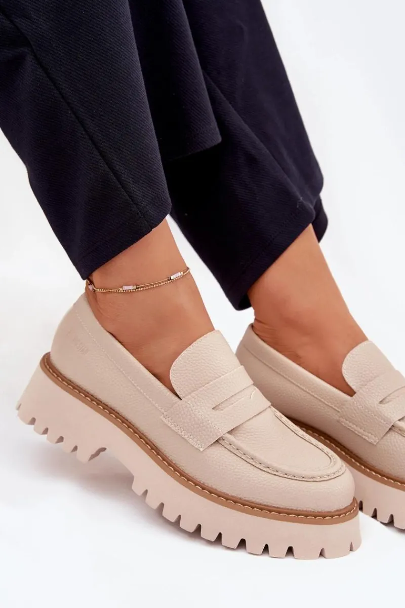 Mokasyny Płaskie|Mokasyny Damskie Skórzane>Big Star Shoes Mokasyny Damskie Na Platformie I Płaskim Obcasie Big Star NN274050 Beżowe Beżowy