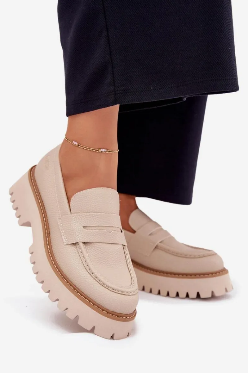 Mokasyny Płaskie|Mokasyny Damskie Skórzane>Big Star Shoes Mokasyny Damskie Na Platformie I Płaskim Obcasie Big Star NN274050 Beżowe Beżowy