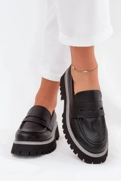 Outlet Mokasyny Damskie Na Platformie I Płaskim Obcasie Big Star NN274049 Czarne Damskie Mokasyny Płaskie|Mokasyny Damskie Skórzane