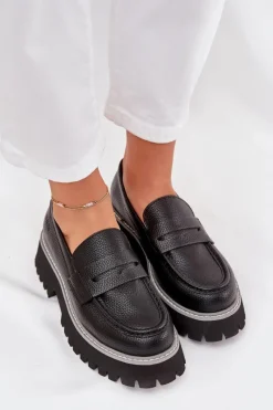 Outlet Mokasyny Damskie Na Platformie I Płaskim Obcasie Big Star NN274049 Czarne Damskie Mokasyny Płaskie|Mokasyny Damskie Skórzane