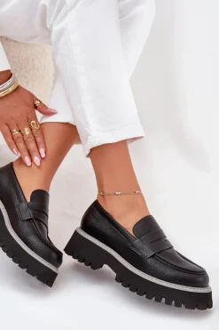 Outlet Mokasyny Damskie Na Platformie I Płaskim Obcasie Big Star NN274049 Czarne Damskie Mokasyny Płaskie|Mokasyny Damskie Skórzane