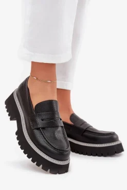 Outlet Mokasyny Damskie Na Platformie I Płaskim Obcasie Big Star NN274049 Czarne Damskie Mokasyny Płaskie|Mokasyny Damskie Skórzane