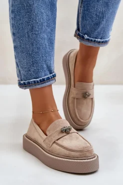 Outlet Mokasyny Damskie Na Platformie Beżowe Erithine Damskie Loafersy Damskie|Mokasyny Na Platformie