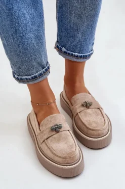 Outlet Mokasyny Damskie Na Platformie Beżowe Erithine Damskie Loafersy Damskie|Mokasyny Na Platformie