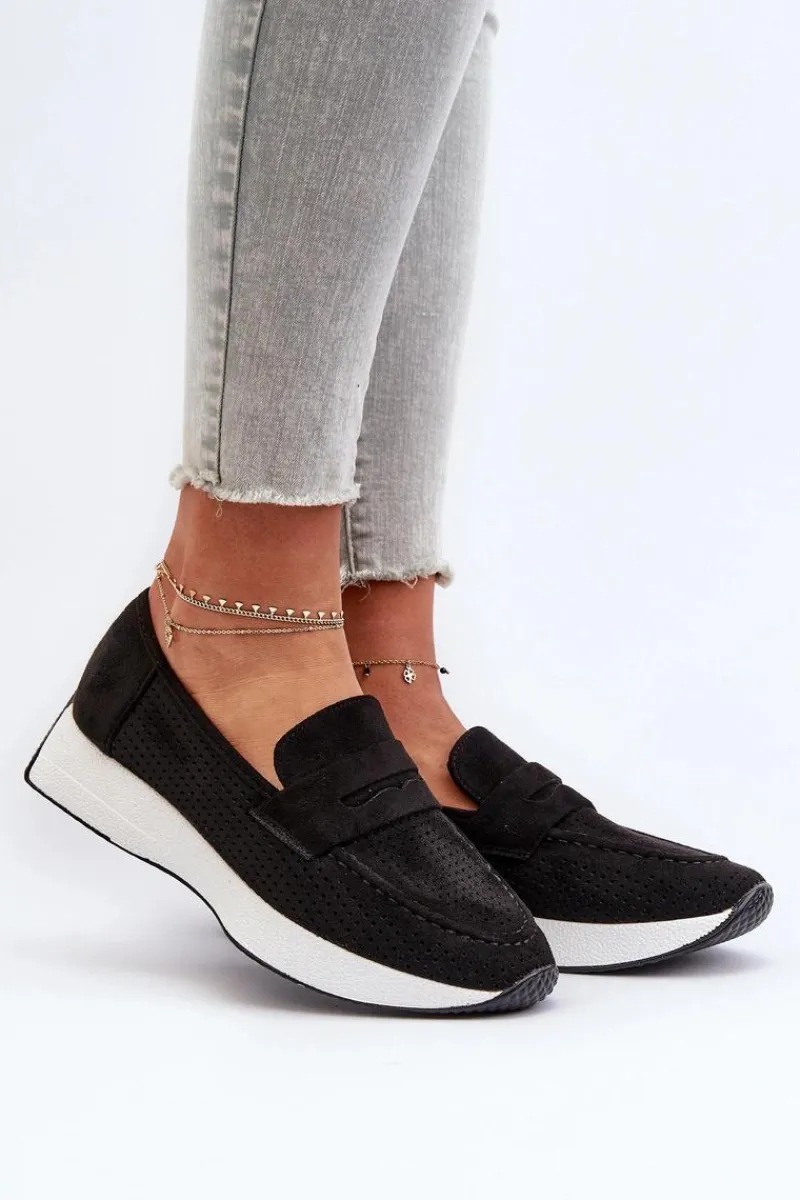 Outlet Mokasyny Damskie Na Platformie Eko Zamszowe Czarne Inesqua Damskie Loafersy Damskie|Mokasyny Na Platformie