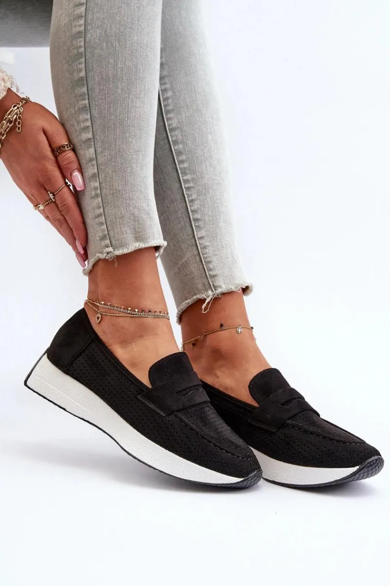 Outlet Mokasyny Damskie Na Platformie Eko Zamszowe Czarne Inesqua Damskie Loafersy Damskie|Mokasyny Na Platformie