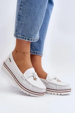 Boto Mokasyny Damskie Na Platformie Białe Railav