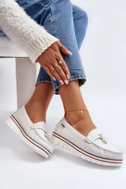 Boto Mokasyny Damskie Na Platformie Białe Railav