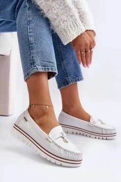 Boto Mokasyny Damskie Na Platformie Białe Railav