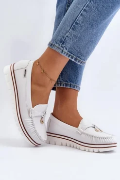 Boto Mokasyny Damskie Na Platformie Białe Railav