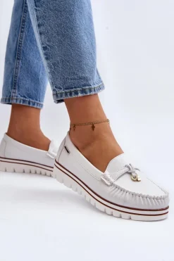 Boto Mokasyny Damskie Na Platformie Białe Railav