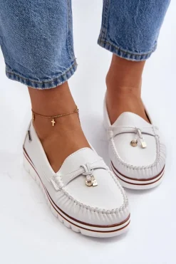 Boto Mokasyny Damskie Na Platformie Białe Railav