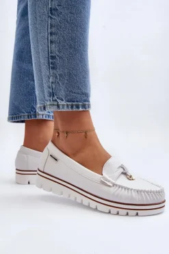 Boto Mokasyny Damskie Na Platformie Białe Railav