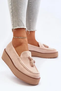 Mokasyny Na Platformie|Mokasyny Damskie Zamszowe>Boto Mokasyny Damskie Na Platformie Z Frędzlami Jasnobeżowe Mialani
