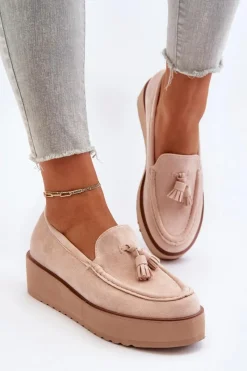 Mokasyny Na Platformie|Mokasyny Damskie Zamszowe></noscript>Boto Mokasyny Damskie Na Platformie Z Frędzlami Jasnobeżowe Mialani