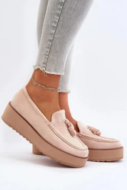 Mokasyny Na Platformie|Mokasyny Damskie Zamszowe></noscript>Boto Mokasyny Damskie Na Platformie Z Frędzlami Jasnobeżowe Mialani