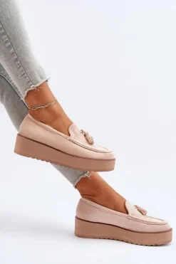Mokasyny Na Platformie|Mokasyny Damskie Zamszowe></noscript>Boto Mokasyny Damskie Na Platformie Z Frędzlami Jasnobeżowe Mialani